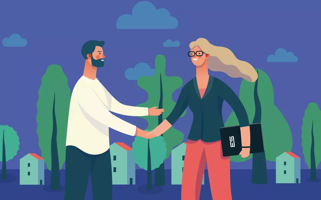 Simon Hunter 2 Cartoon image of man and woman meeting